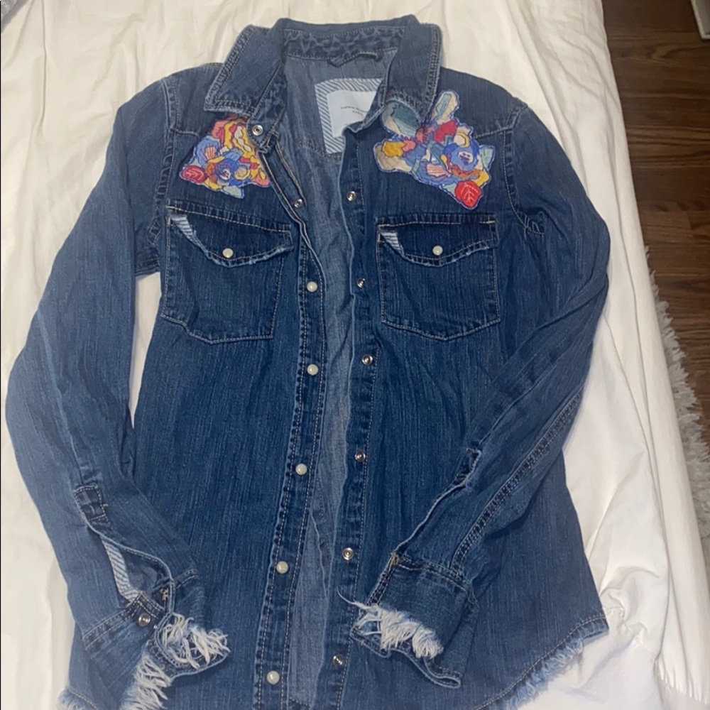 Zara floral denim shirt